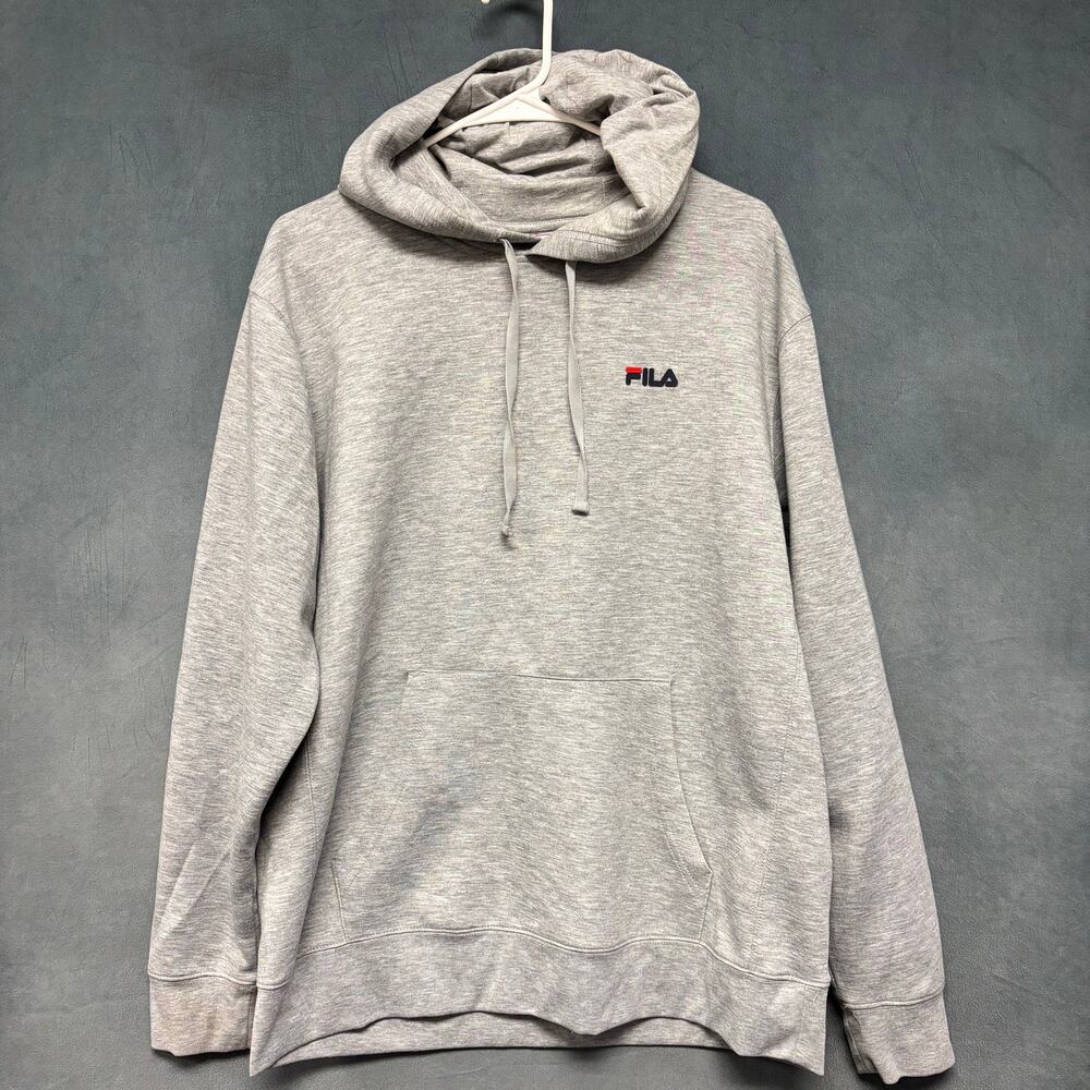 FILA Men’s Large Gray Heather Pullover Hoodie Embroidered Logo Streetwear
